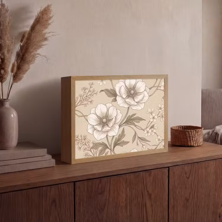 Bloemen - Patroon - Beige Light Box met batterij (Wandlamp) middel -sfeer2