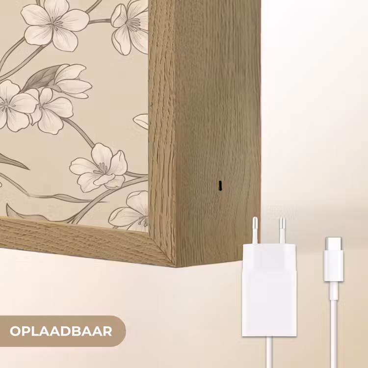 Bloemen - Patroon - Beige Light Box met batterij (Wandlamp) middel -USP_websiteoplaadbaarNL