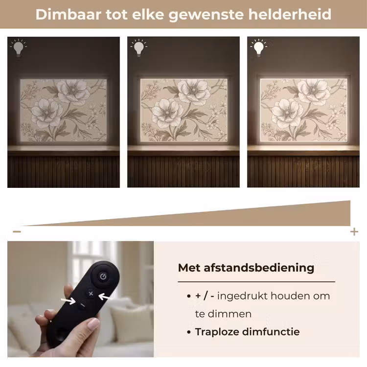 Bloemen - Patroon - Beige Light Box met batterij (Wandlamp) middel -USP_dimbaarNL
