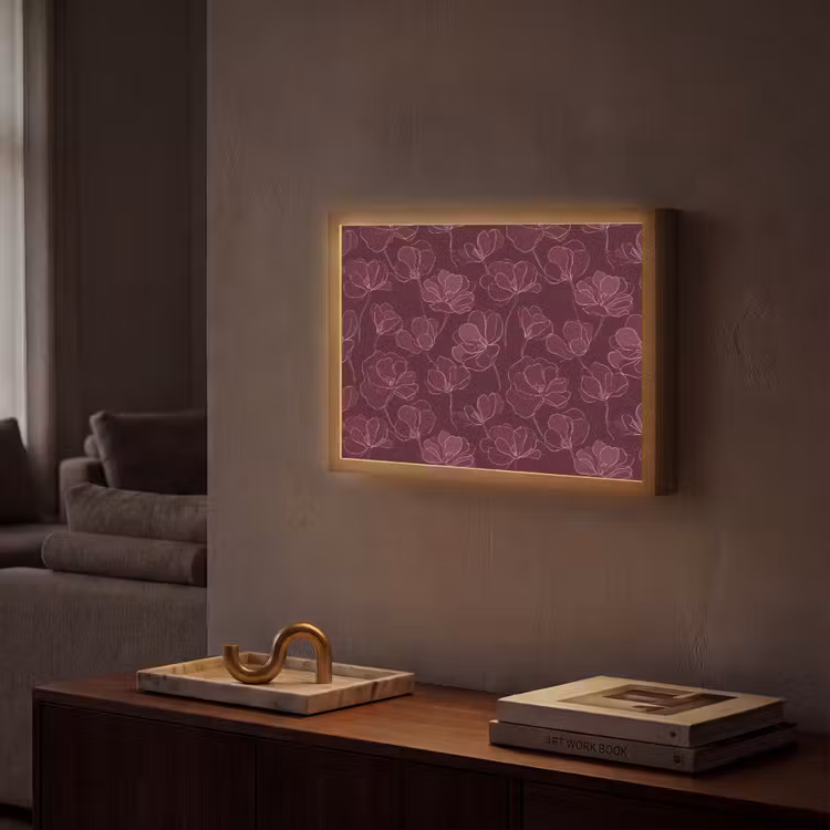 Bloemen - Patroon - Bordeauxrood Light Box met batterij (Wandlamp) middel 907 -sfeer1