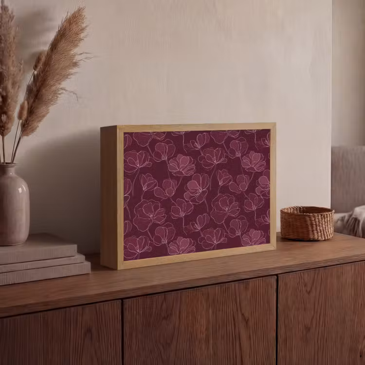 Bloemen - Patroon - Bordeauxrood Light Box met batterij (Wandlamp) middel 907 -sfeer2