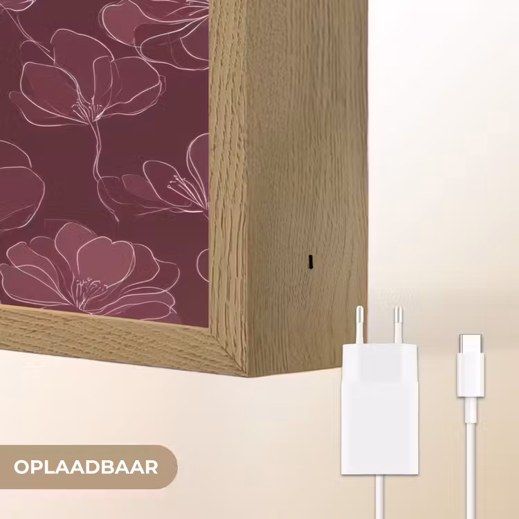 Bloemen - Patroon - Bordeauxrood Light Box met batterij (Wandlamp) middel 907 -USP_websiteoplaadbaarNL