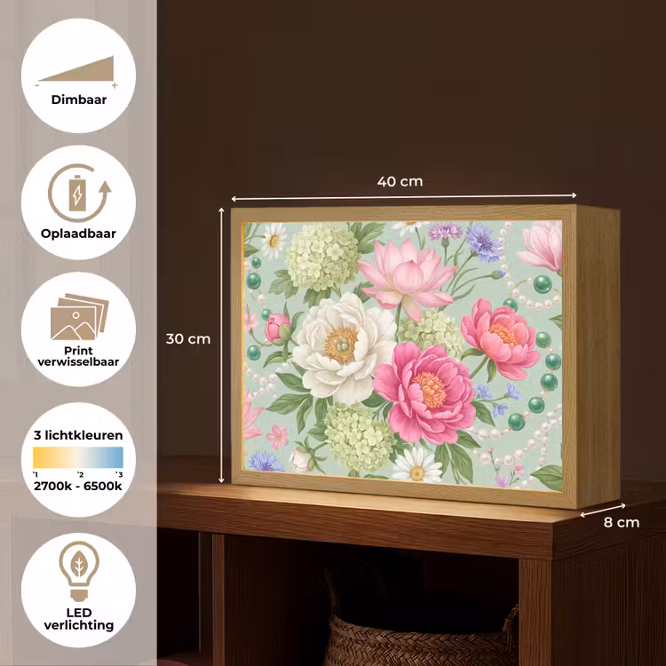 Bloemen - Patroon - Botanisch - Groen Light Box met batterij (Wandlamp) middel -USP_websiteoverzichtNL