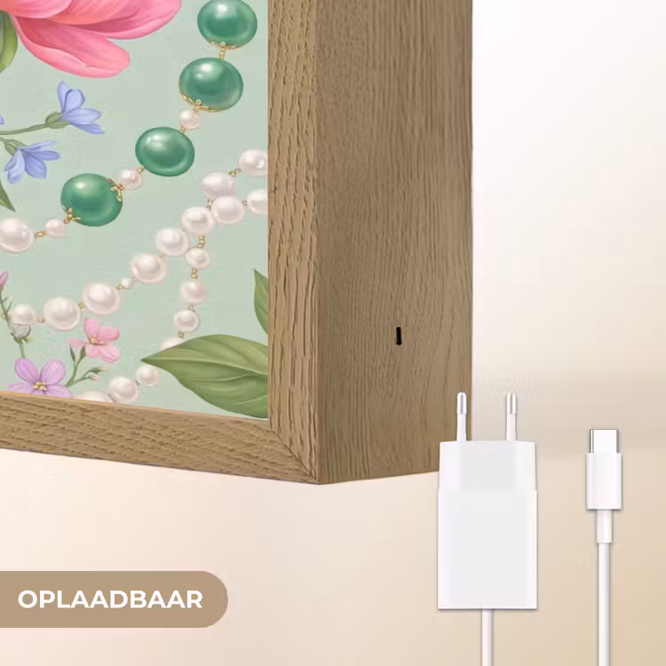 Bloemen - Patroon - Botanisch - Groen Light Box met batterij (Wandlamp) middel -USP_websiteoplaadbaarNL