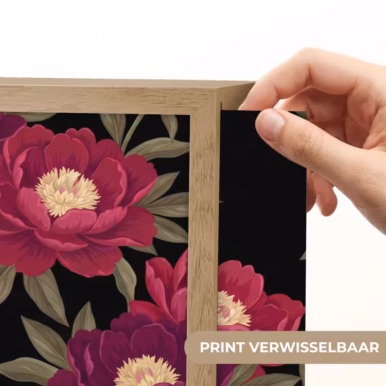 Bloemen - Patroon - Botanisch - Rood - Zwart Light Box met batterij (Wandlamp) middel -USP_websiteprintNL