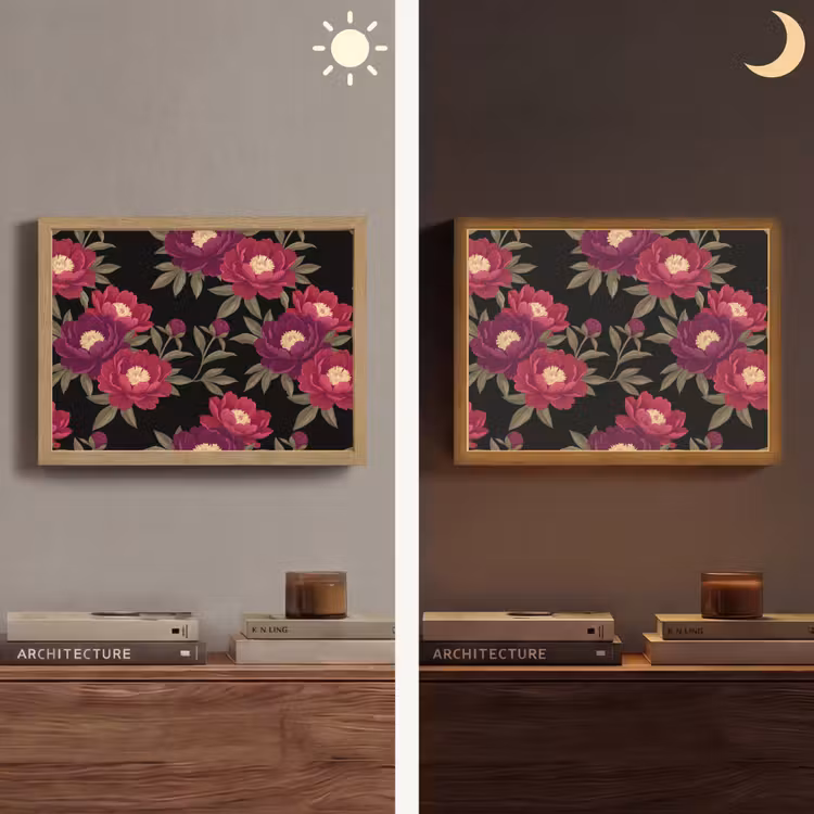 Bloemen - Patroon - Botanisch - Rood - Zwart Light Box met batterij (Wandlamp) middel -sfeer3
