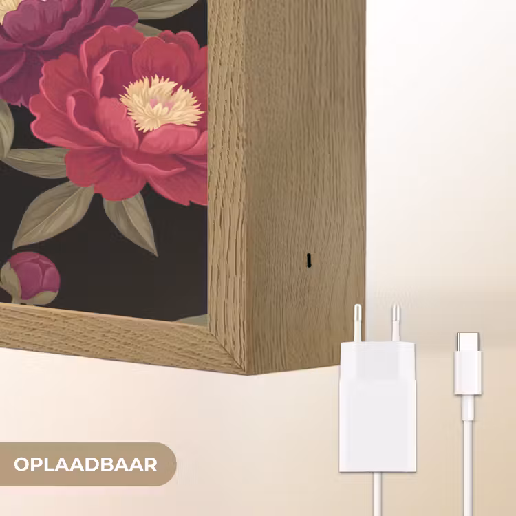 Bloemen - Patroon - Botanisch - Rood - Zwart Light Box met batterij (Wandlamp) middel -USP_websiteoplaadbaarNL