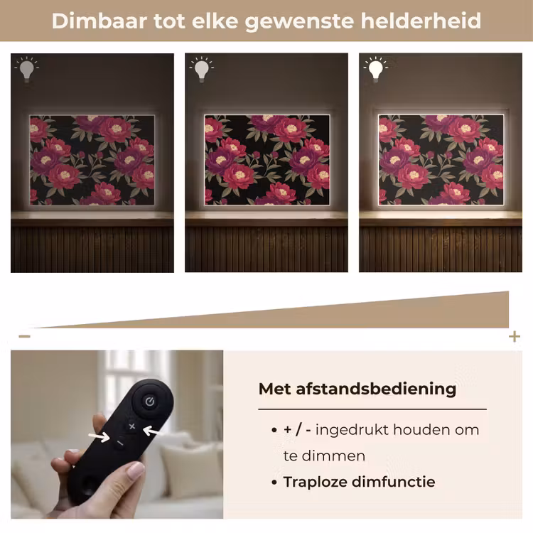 Bloemen - Patroon - Botanisch - Rood - Zwart Light Box met batterij (Wandlamp) middel -USP_dimbaarNL
