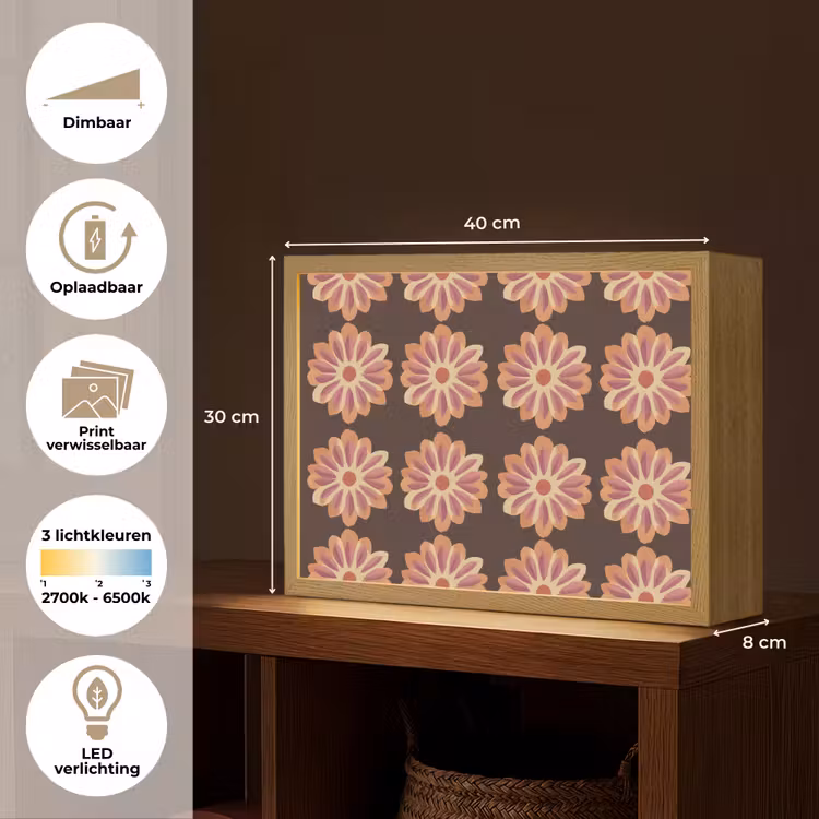 Bloemen - Patroon - Bruin Light Box met batterij (Wandlamp) middel 907 -USP_websiteoverzichtNL