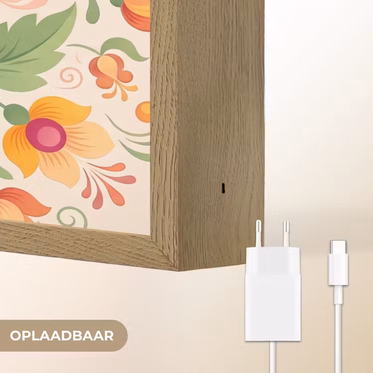 Bloemen - Patroon - Decoratief - Oranje Light Box met batterij (Wandlamp) middel -USP_websiteoplaadbaarNL