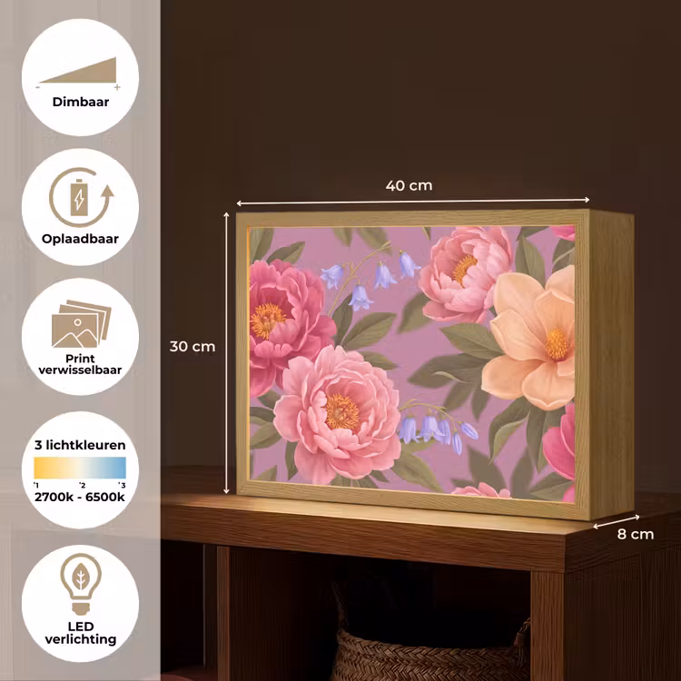 Bloemen - Patroon - Illustratie - Roze Light Box met batterij (Wandlamp) middel -USP_websiteoverzichtNL