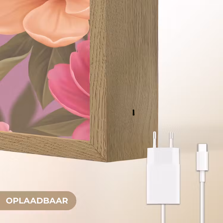 Bloemen - Patroon - Illustratie - Roze Light Box met batterij (Wandlamp) middel -USP_websiteoplaadbaarNL