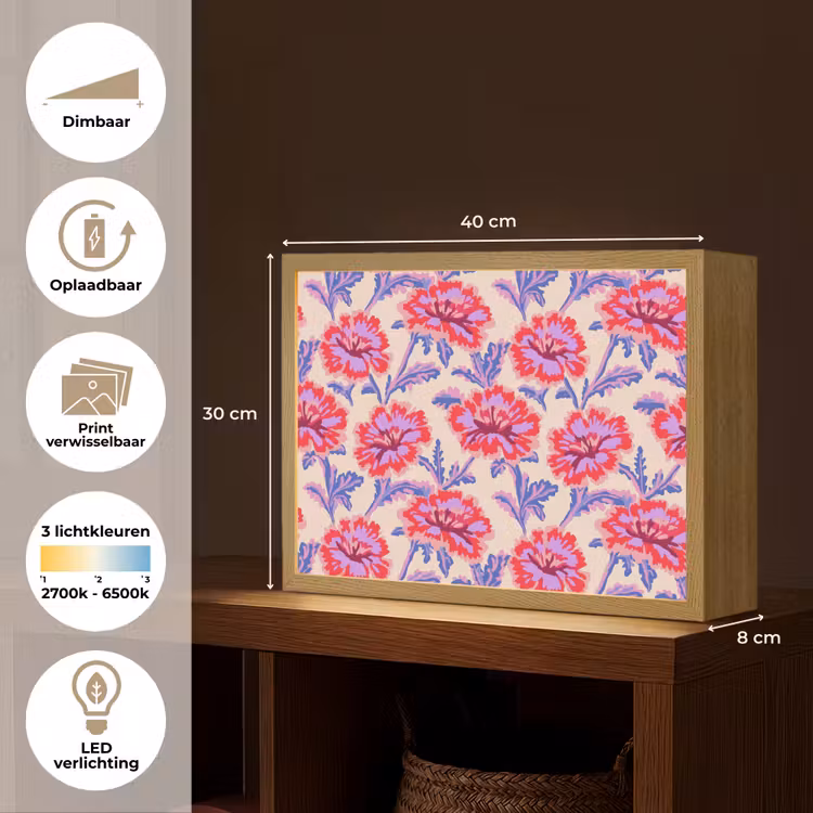 Bloemen - Patroon - Meerkleurig Light Box met batterij (Wandlamp) middel 907 -USP_websiteoverzichtNL