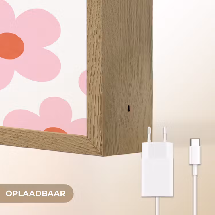 Bloemen - Patroon - Modern - Roze - Wit Light Box met batterij (Wandlamp) middel -USP_websiteoplaadbaarNL