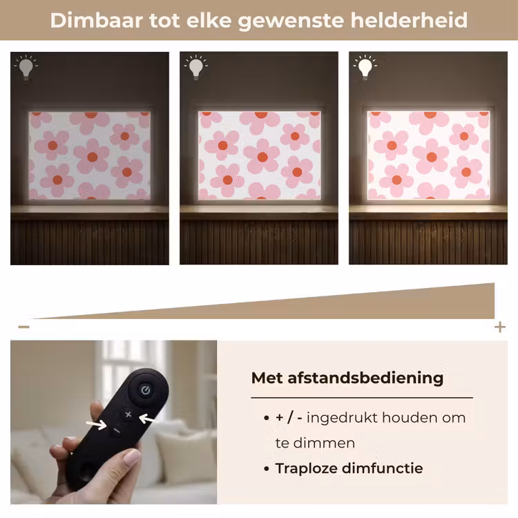 Bloemen - Patroon - Modern - Roze - Wit Light Box met batterij (Wandlamp) middel -USP_dimbaarNL