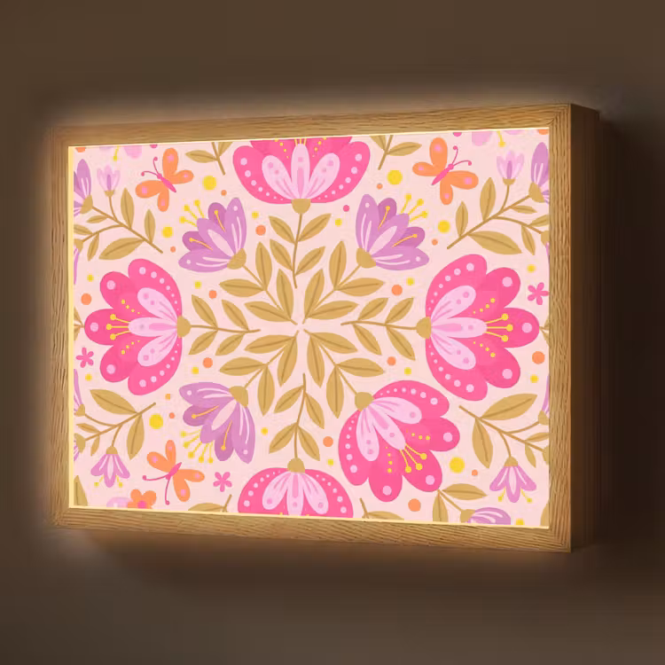 Bloemen - Patroon - Natuur - Abstract - Roze Light Box met batterij (Wandlamp) middel -z3d_website