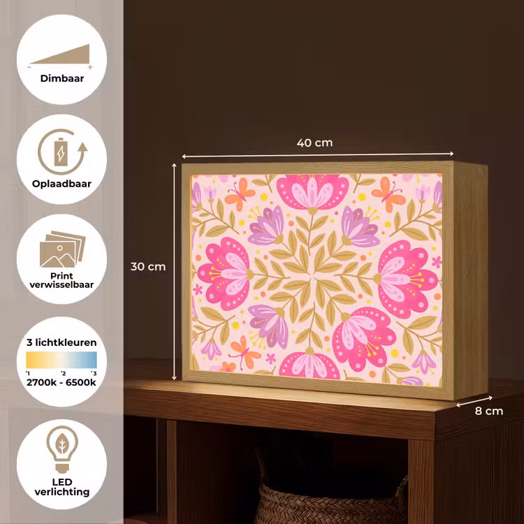 Bloemen - Patroon - Natuur - Abstract - Roze Light Box met batterij (Wandlamp) middel -USP_websiteoverzichtNL
