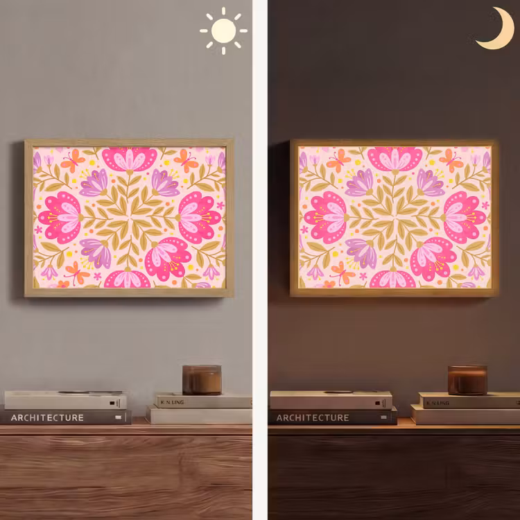 Bloemen - Patroon - Natuur - Abstract - Roze Light Box met batterij (Wandlamp) middel -sfeer3