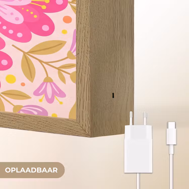 Bloemen - Patroon - Natuur - Abstract - Roze Light Box met batterij (Wandlamp) middel -USP_websiteoplaadbaarNL