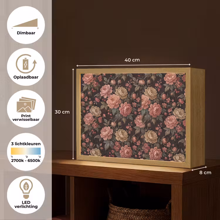 Bloemen - Patroon - Natuur - Vintage - Roze Light Box met batterij (Wandlamp) middel -USP_websiteoverzichtNL