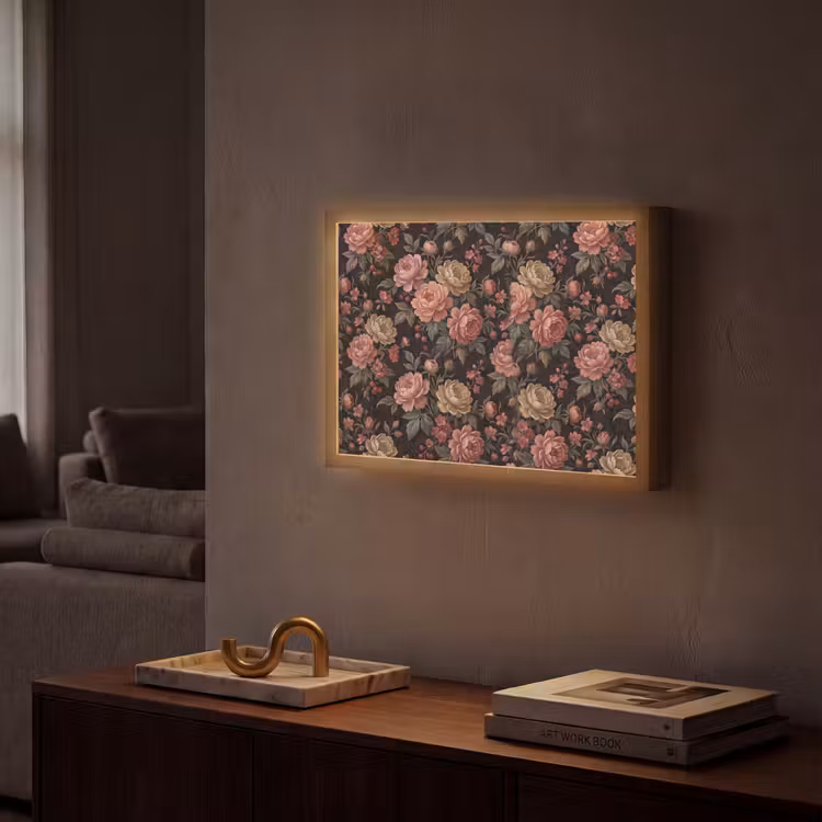 Bloemen - Patroon - Natuur - Vintage - Roze Light Box met batterij (Wandlamp) middel -sfeer1