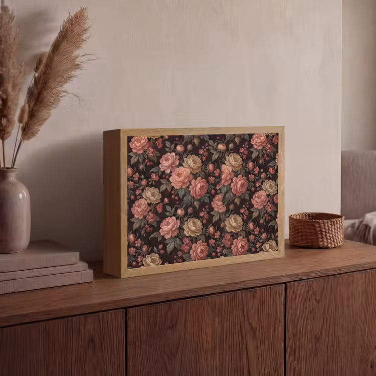 Bloemen - Patroon - Natuur - Vintage - Roze Light Box met batterij (Wandlamp) middel -sfeer2