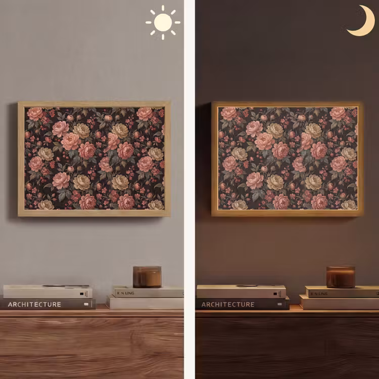 Bloemen - Patroon - Natuur - Vintage - Roze Light Box met batterij (Wandlamp) middel -sfeer3