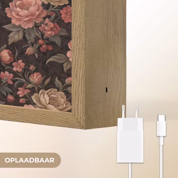 Bloemen - Patroon - Natuur - Vintage - Roze Light Box met batterij (Wandlamp) middel -USP_websiteoplaadbaarNL