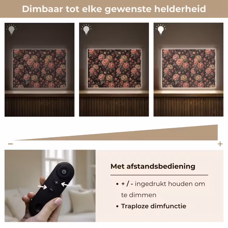 Bloemen - Patroon - Natuur - Vintage - Roze Light Box met batterij (Wandlamp) middel -USP_dimbaarNL