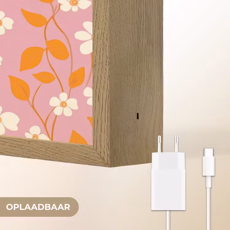 Bloemen - Patroon - Oranje Light Box met batterij (Wandlamp) middel 907 -USP_websiteoplaadbaarNL