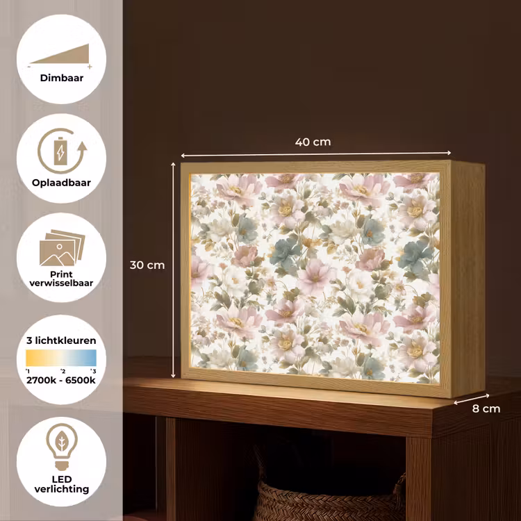 Bloemen - Patroon - Pastel Light Box met batterij (Wandlamp) middel 907 -USP_websiteoverzichtNL