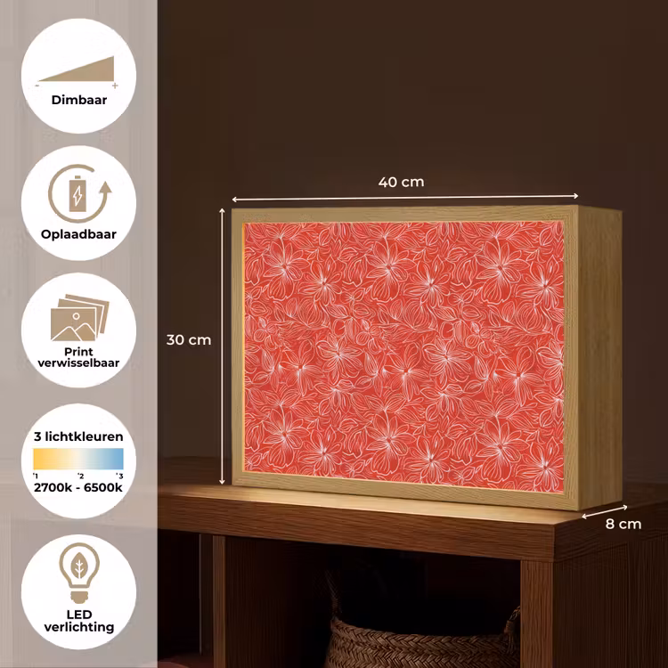 Bloemen - Patroon - Rood Light Box met batterij (Wandlamp) middel 907 -USP_websiteoverzichtNL