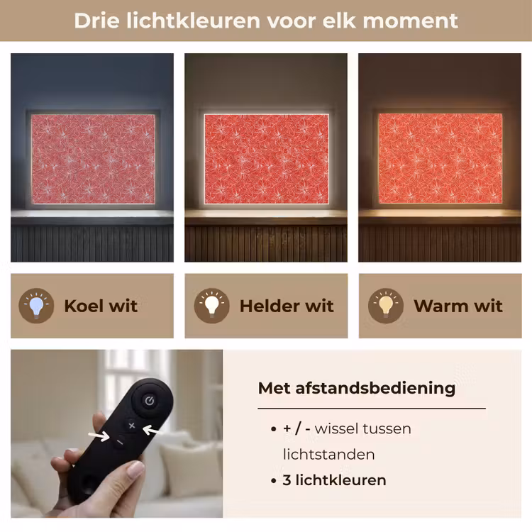 Bloemen - Patroon - Rood Light Box met batterij (Wandlamp) middel 907 -USP_lichtkleurNL