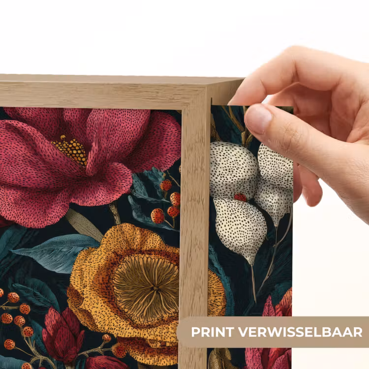 Bloemen - Patroon - Rood - Goud Light Box met batterij (Wandlamp) middel 907 -USP_websiteprintNL