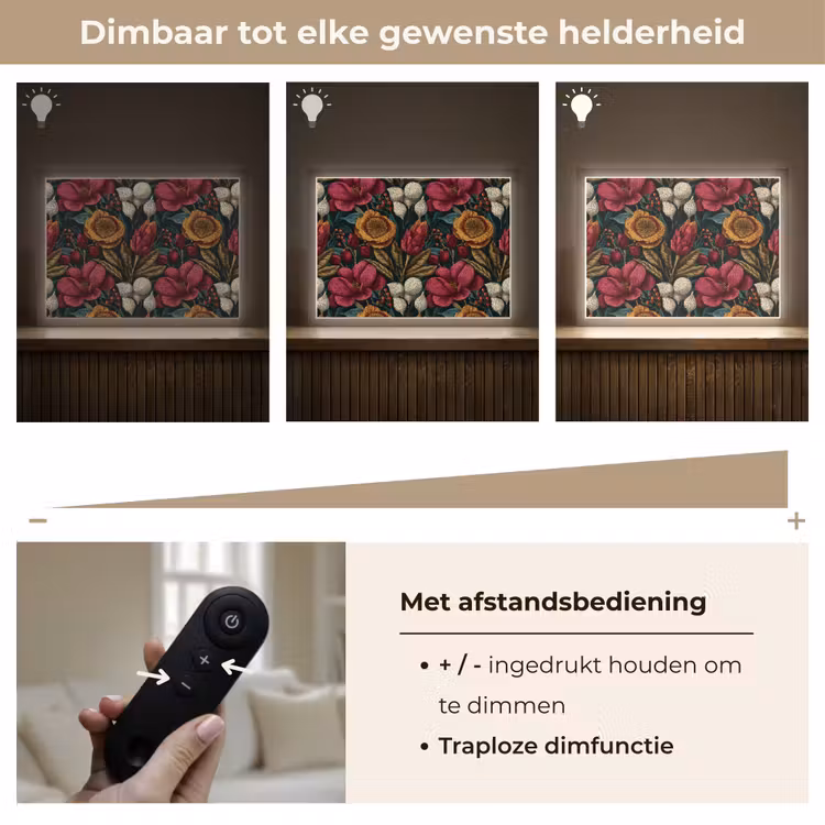 Bloemen - Patroon - Rood - Goud Light Box met batterij (Wandlamp) middel 907 -USP_dimbaarNL