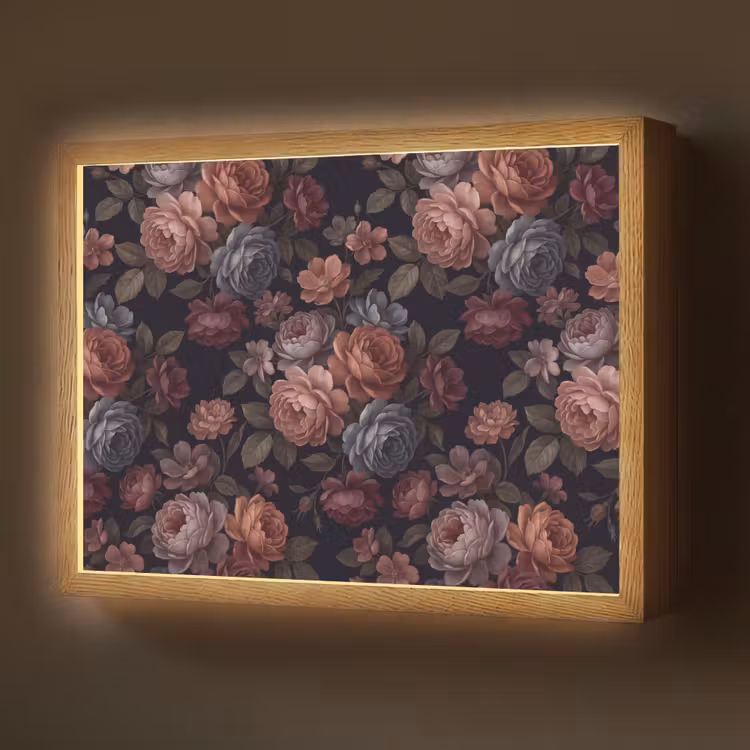 Bloemen - Patroon - Vintage - Donker - Roze Light Box met batterij (Wandlamp) middel -z3d_website
