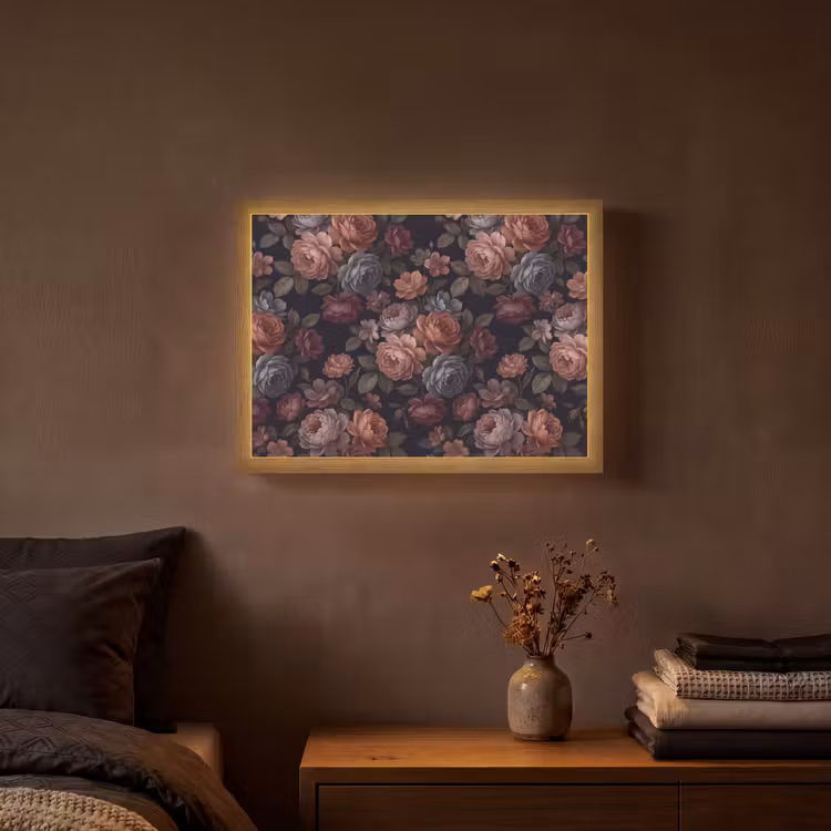 Bloemen - Patroon - Vintage - Donker - Roze Light Box met batterij (Wandlamp) middel -sfeer4