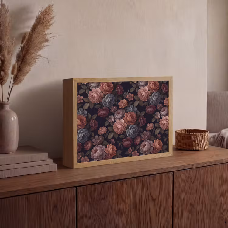 Bloemen - Patroon - Vintage - Donker - Roze Light Box met batterij (Wandlamp) middel -sfeer2