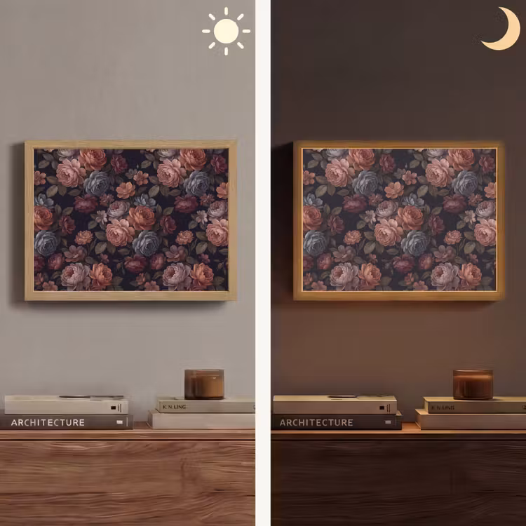 Bloemen - Patroon - Vintage - Donker - Roze Light Box met batterij (Wandlamp) middel -sfeer3