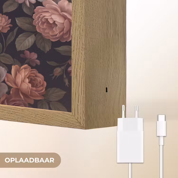 Bloemen - Patroon - Vintage - Donker - Roze Light Box met batterij (Wandlamp) middel -USP_websiteoplaadbaarNL