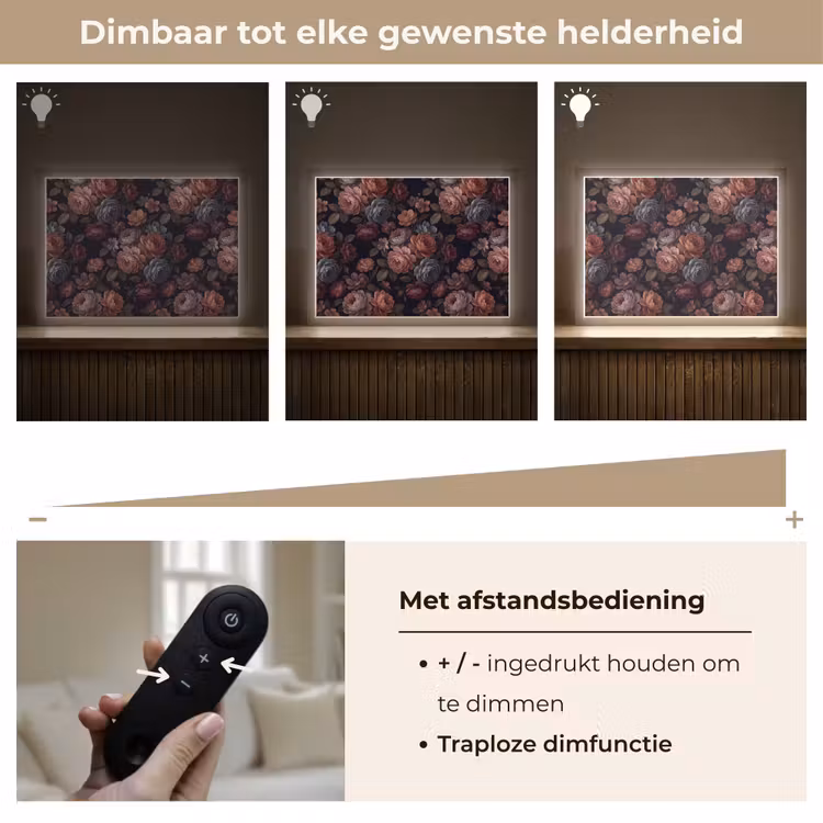 Bloemen - Patroon - Vintage - Donker - Roze Light Box met batterij (Wandlamp) middel -USP_dimbaarNL