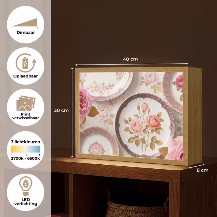 Bloemen - Patroon - Vintage - Roze - Decoratie Light Box met batterij (Wandlamp) middel -USP_websiteoverzichtNL