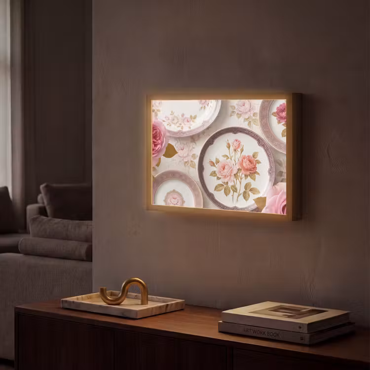 Bloemen - Patroon - Vintage - Roze - Decoratie Light Box met batterij (Wandlamp) middel -sfeer1