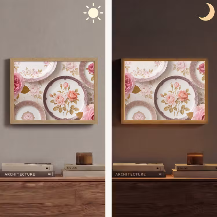 Bloemen - Patroon - Vintage - Roze - Decoratie Light Box met batterij (Wandlamp) middel -sfeer3