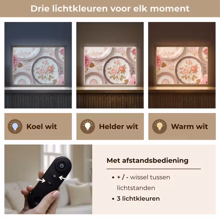 Bloemen - Patroon - Vintage - Roze - Decoratie Light Box met batterij (Wandlamp) middel -USP_lichtkleurNL