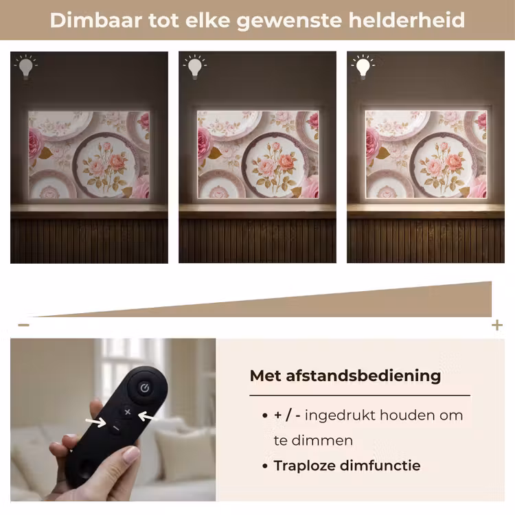 Bloemen - Patroon - Vintage - Roze - Decoratie Light Box met batterij (Wandlamp) middel -USP_dimbaarNL