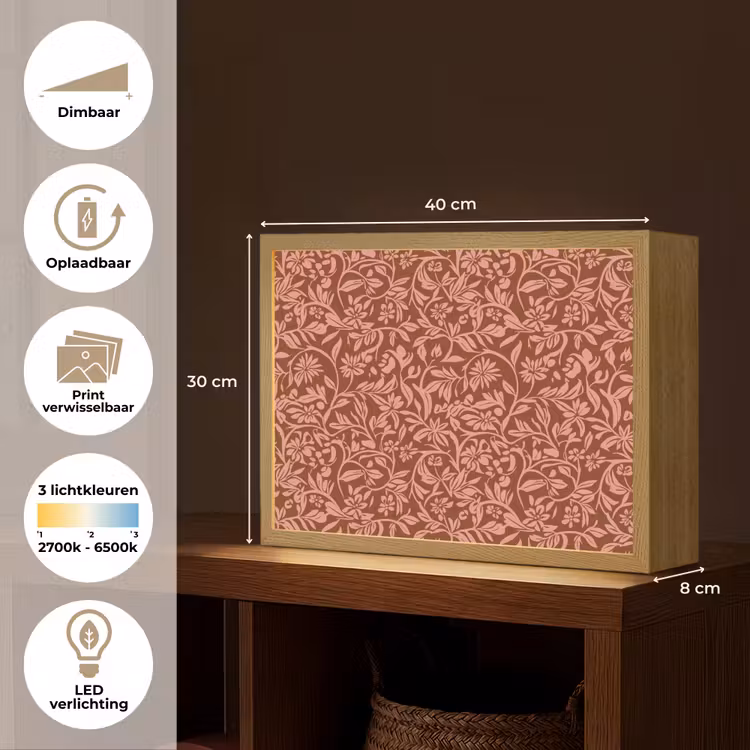 Bloemen - Print - Roze Light Box met batterij (Wandlamp) middel 907 -USP_websiteoverzichtNL