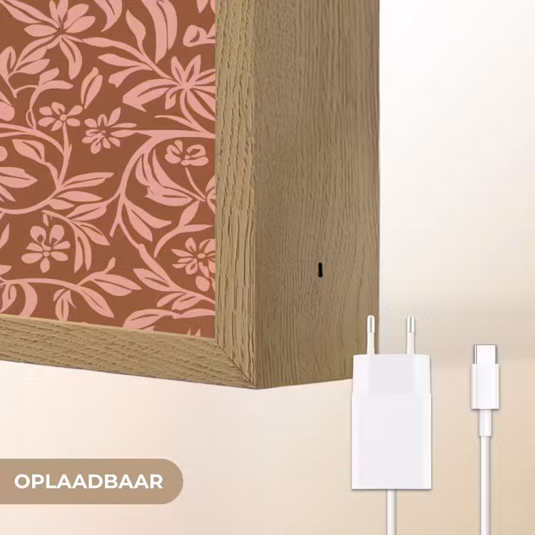 Bloemen - Print - Roze Light Box met batterij (Wandlamp) middel 907 -USP_websiteoplaadbaarNL