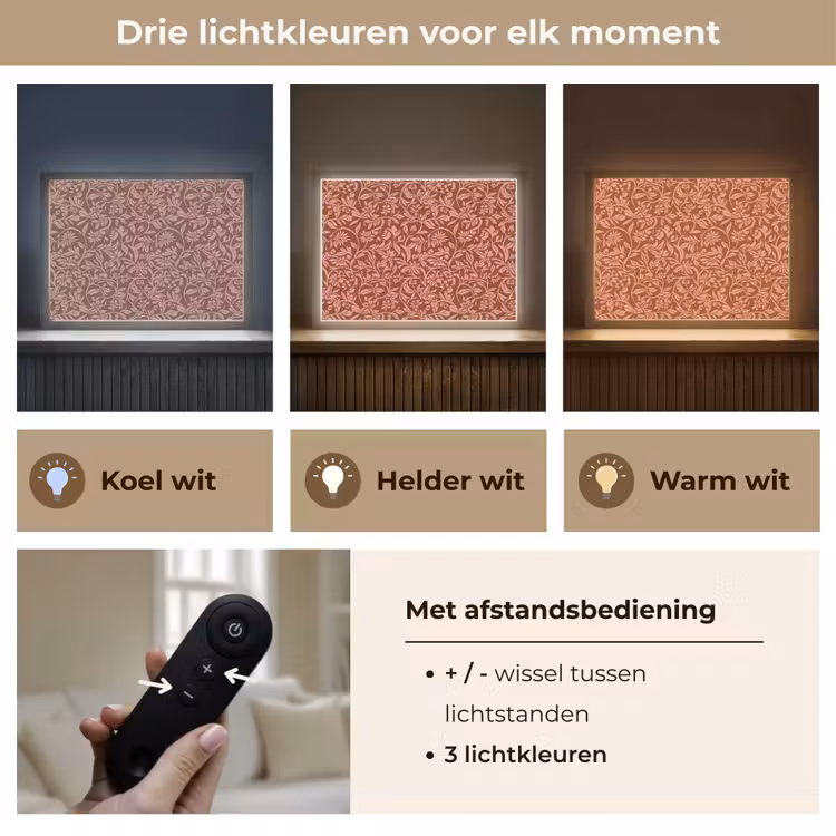 Bloemen - Print - Roze Light Box met batterij (Wandlamp) middel 907 -USP_lichtkleurNL