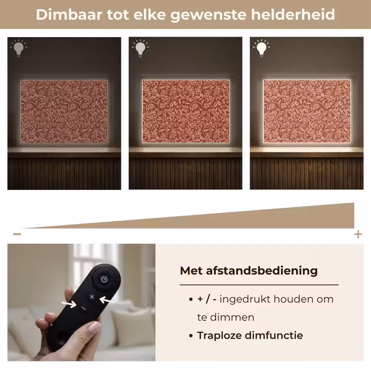 Bloemen - Print - Roze Light Box met batterij (Wandlamp) middel 907 -USP_dimbaarNL